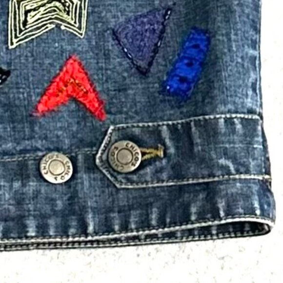 Chico DESIGN Denim Jacket Embroidered Beaded Silk APPLIQUE Gecko Accents - Picture 8 of 13